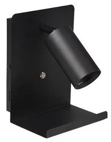 Fali spotlámpa polccal, USB töltővel 1xGU10/35W/230V fekete