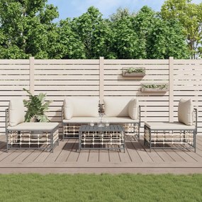 5 részes antracitszürke polyrattan kerti ülőgarnitúra párnákkal