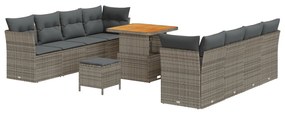 11 részes kertibútor szett párnákkal szürke poli rattan akáccal, 3 részes kert Dining szett párnákkal szürke poli rattan akáccal