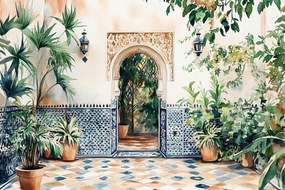 Canvas Vászonkép Udvar Terasz Mozaik Arab Ív Marokkó 60x40