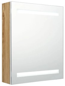 fehér-tölgyszínű LED-es tükrös fürdőszobaszekrény 50x14x60 cm