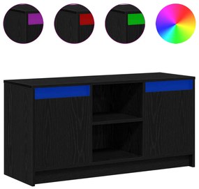 TV Szekrény LED Fénytartalmazó Fekete Rackkel, 100x34x50 cm, Műmászott Fából készült