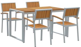 vidaXL Kert étkező szett 5 pcs Szürke Tömör Akácfa
