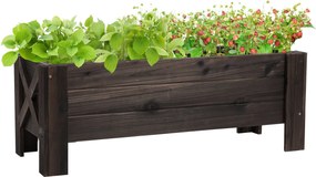 Outsunny Városi Kert Évelő Virágtartó Szilárd Fa Téglalap Formájú, Emelt Lábakkal és 2 Leeresztő Nyílással 100x36,5x36 cm Barna | Aosom