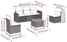 6 részes fekete polyrattan kerti ülőgarnitúra párnákkal