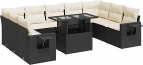vidaXL 10 részes fekete polyrattan kerti ülőgarnitúra párnákkal