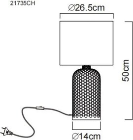 Globo 21735CH Asztali lámpa, üveg pezsgő színű, textil pezsgő színű, kábel PVC fehér, billenőkapcsoló a kábelen, ø: 265mm, M: 500mm, kábel hossza 1300mm, 1x E27 60W 230V izzó nélkül