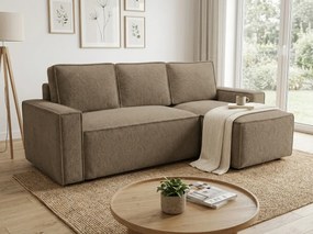 SMART BOUCLE L alakú kihúzható, megfordítható sarokkanapé 232x143 cm, sötétbézs