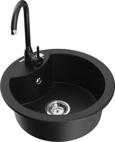 Mexen Diego 1 rekeszes gránit mosogatótálca Telma konyhai csapteleppel, fekete - 6512-77-670200-70