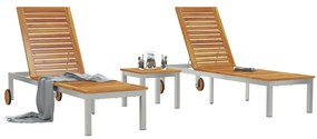 Napozóágy 2 db Asztallal Tömör Akácfából, Napozóágy Kerekekkel 207x58x35 cm Tömör Akácfa &amp; Rozsdaálló Acél