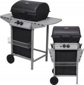 Kerti Gázgrill Nagy 2 Égőfejes Fedél Hőmérő Polcokkal 5,5KW