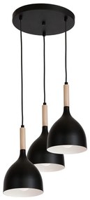 Csillár zsinóron NOAK WOOD 3xE27/15W/230V fekete/bükkfa