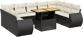 vidaXL 10 részes fekete polyrattan kerti ülőgarnitúra párnákkal