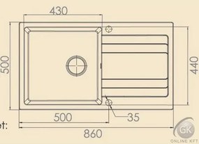 RIVA 1B 1D 860x500 gránit mosogató FEHÉR GRANMASTER