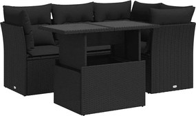vidaXL 5 részes fekete polyrattan kerti kanapészett párnákkal