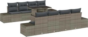 vidaXL Kerti Kanapé Szett párnával 9 pcs Szürke polirattan