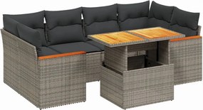 vidaXL 7 részes szürke polyrattan kerti ülőgarnitúra párnákkal