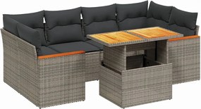 vidaXL 7 részes szürke polyrattan kerti ülőgarnitúra párnákkal