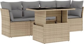 vidaXL 5 részes bézs polyrattan kerti ülőgarnitúra párnákkal