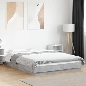 betonszürke szerelt fa ágykeret LED-del 140 x 190 cm
