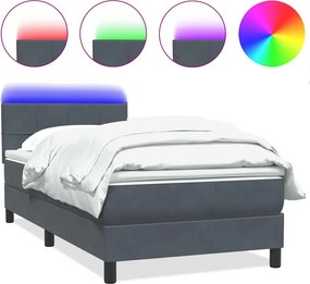 vidaXL sötétszürke bársony rugós és LED-es ágy matraccal 90x210 cm