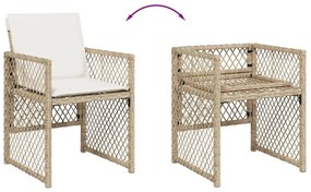 4 db bézs polyrattan kerti szék párnával