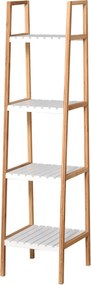 Kleankin 4-Szintes Bambusz Létra Polc Multifunkcionális Tároló Bútor Fürdőszobába, Nappaliba, Konyhába 35x36x138,5 cm Fehér és Természetes | Aosom