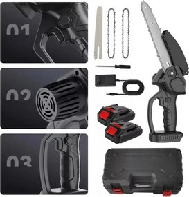 Akkumulátoros Szénkefe Nélküli Láncfűrész 8” 2xAKU 21V Ágfűrész