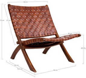 Perugia Bőrből készült összecsukható fotel, barna teak fa lábakkal