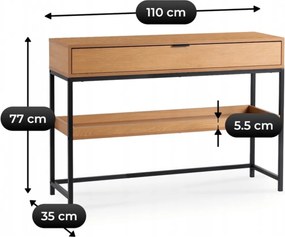 Előszobai konzol polccal tölgy/fekete színben, 100 cm, RUBY