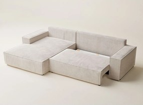 Krémszínű zsenília kinyitható-tárolóhelyes sarokkanapé (bal oldali-heverő résszel) Maze – Maison de Rêve