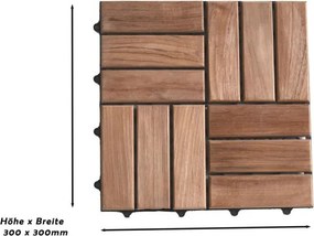 Csempe teraszlap 1 db teak fa padlópanel 1m² 30x30x2 cm