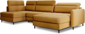 Sárga bársony kinyitható-tárolóhelyes sarokkanapé (bal oldali-U alakú) Berrto – ELTAP