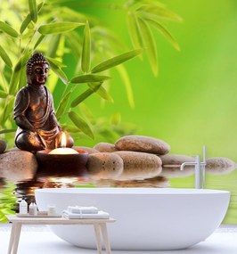 Gario Fotótapéta Buddha, gyertya és zen kövek Anyag: Vlies, Méret: 150 x 150 cm