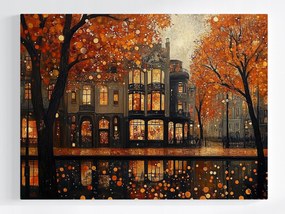 Vászonkép Canvas Város Utca Bérházak Ősz Levelek Eső 100x75