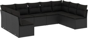 vidaXL 9 részes fekete polyrattan kerti ülőgarnitúra párnákkal