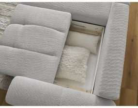 Világosszürke buklé kinyitható-tárolóhelyes sarokkanapé (bal oldali-heverő résszel) Roxelane – Bobochic Paris