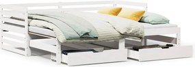 vidaXL fehér tömör fenyőfa kanapéágy fiókokkal 90 x 200 cm