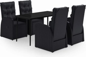 vidaXL 5 részes fekete kerti étkezőgarnitúra párnákkal