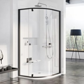 Ravak Pivot zuhanykabin 80x80 cm félkör alakú fekete matt/átlátszó üveg 37644300Z1