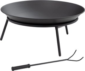 Outsunny Kültéri Tüzelőanyagos Tűzrakó Tűzhely Pokerrel Tűzrakásra Teraszon Kempingezéshez Ø47x21 cm Fekete | Aosom