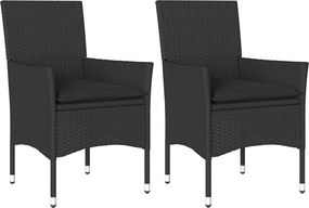 vidaXL 2 db fekete polyrattan kerti szék párnával