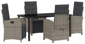 vidaXL Kert étkező szett párnával 5 pcs Szürke polirattan