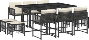 vidaXL 11 részes fekete polyrattan kerti étkezőgarnitúra párnákkal