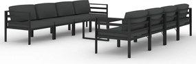 vidaXL 9 részes antracitszürke alumínium kerti ülőgarnitúra párnákkal