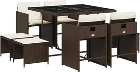 vidaXL 9 részes barna polyrattan kerti étkezőgarnitúra párnákkal