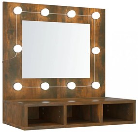 füstös tölgy színű tükrös szekrény LED-ekkel 60 x 31,5 x 62 cm