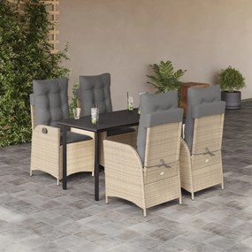 5 részes bézs polyrattan kerti étkezőgarnitúra párnákkal