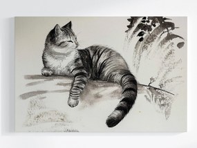 Vászonkép Canvas Grafika Rajz Tinta Vázlat Mono Csíkos Macska 60x40