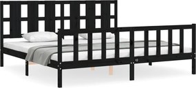 vidaXL fekete tömör fa ágykeret fejtámlával 200 x 200 cm